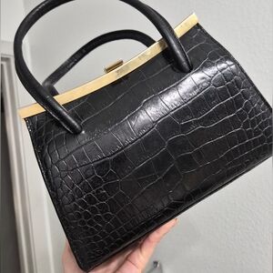 Vintage Black Crocodile-Embossed Handbag